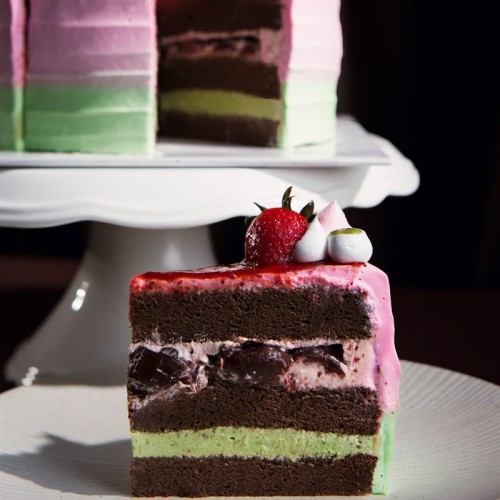 Pistachio Cherry Strawberry Cake Slice